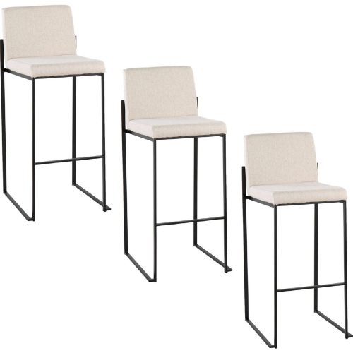 Fuji 30" High Back Bar Stool in Black Steel & Beige Fabric (Set of 3)